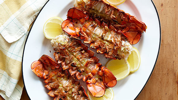 grilling cooked lobster